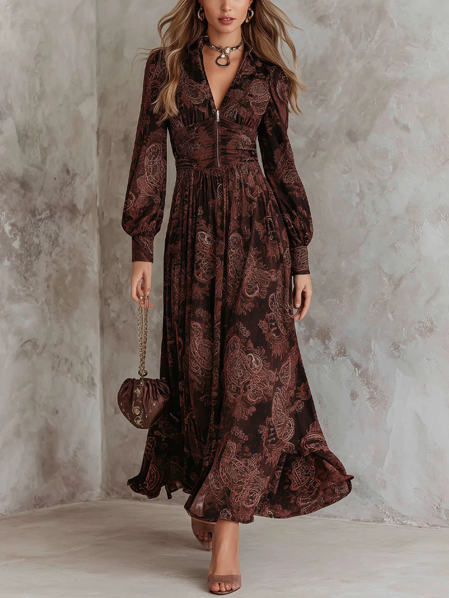 Paisley Zippered Waist Maxi Dress