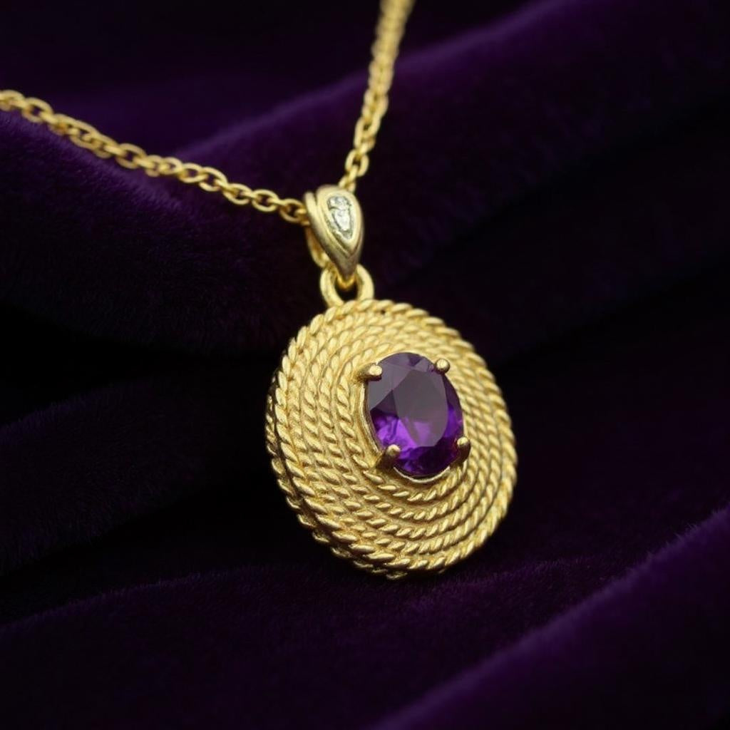 18K Yellow Gold Over Sterling Silver Amethyst & Diamond Necklace