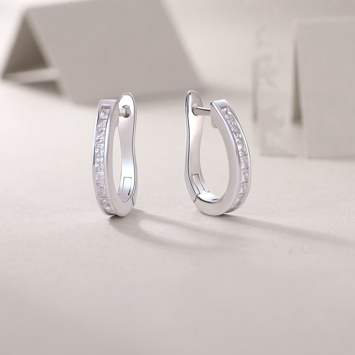 Touch Tenderness Hoop Earrings — Princess-Cut Moissanite & Platinum-Plated Sterling Silver