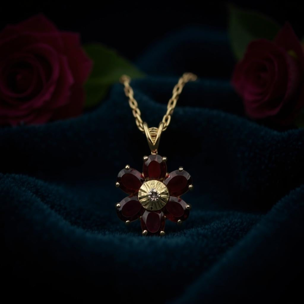 Exquisite Women’s 18K Yellow Gold Over Sterling Silver Diamond & Garnet Necklac