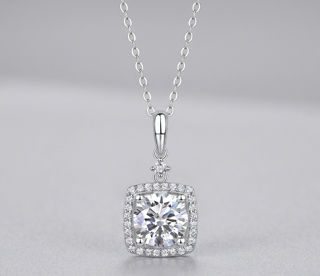 Innocent Mary Luxury Fashion Diamond Pendant Necklace Set With Mosan Diamond Silver Ornaments