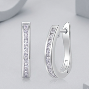 Touch Tenderness Hoop Earrings — Princess-Cut Moissanite & Platinum-Plated Sterling Silver