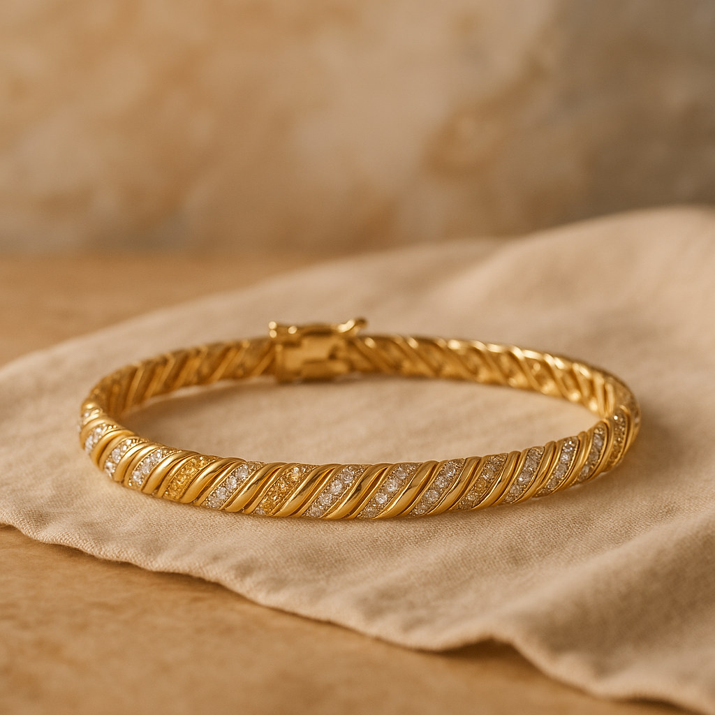 Designer Bracelets – 14K Yellow Gold Plated with 0.07 CTW Diamonds – Elephant, Twisty & Petal Styles
