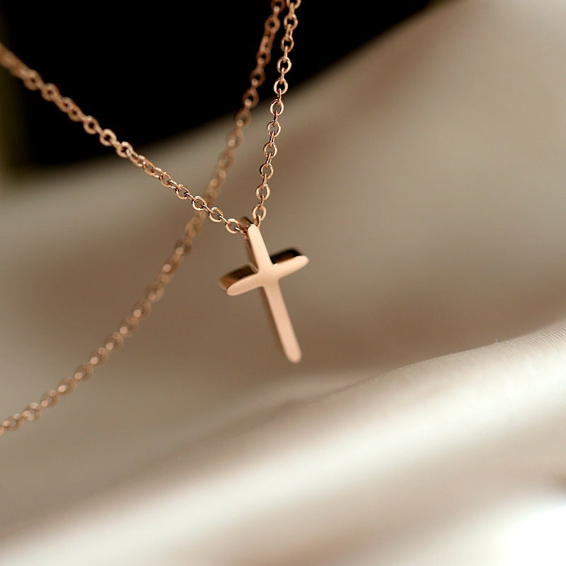 Cross Necklace Light Luxury Minority Titanium Steel Gold Clavicle Chain