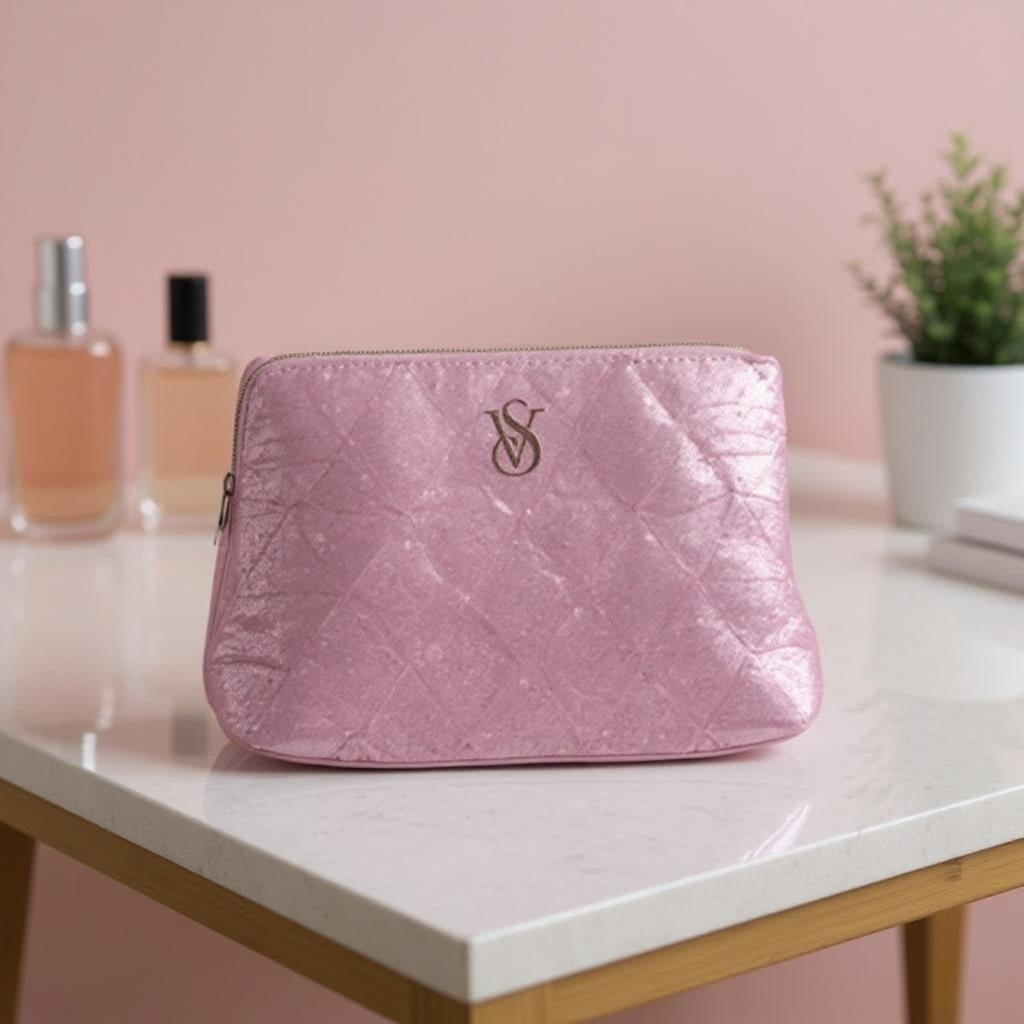 Victoria's Secret Pink Sequins Zip Cosmetic Bag Make Up Clutch