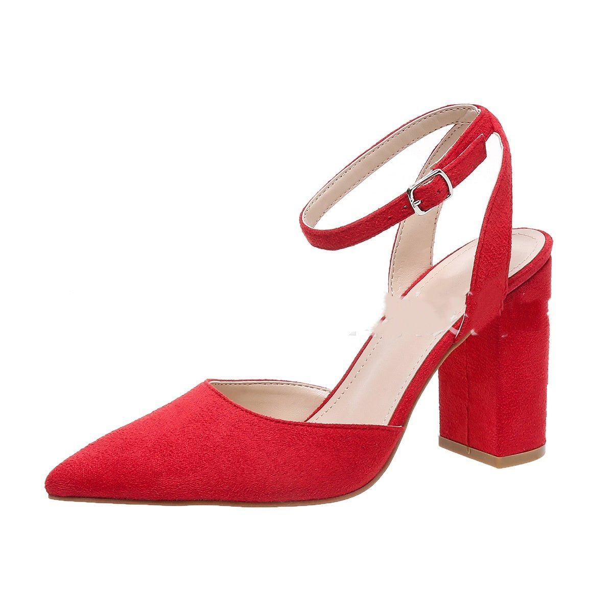 Women's Large Size Hollow Pointed Chunky Heel High Heels