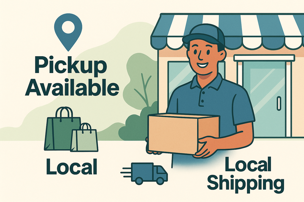 Create an image about pick up is available and local shipping nearby