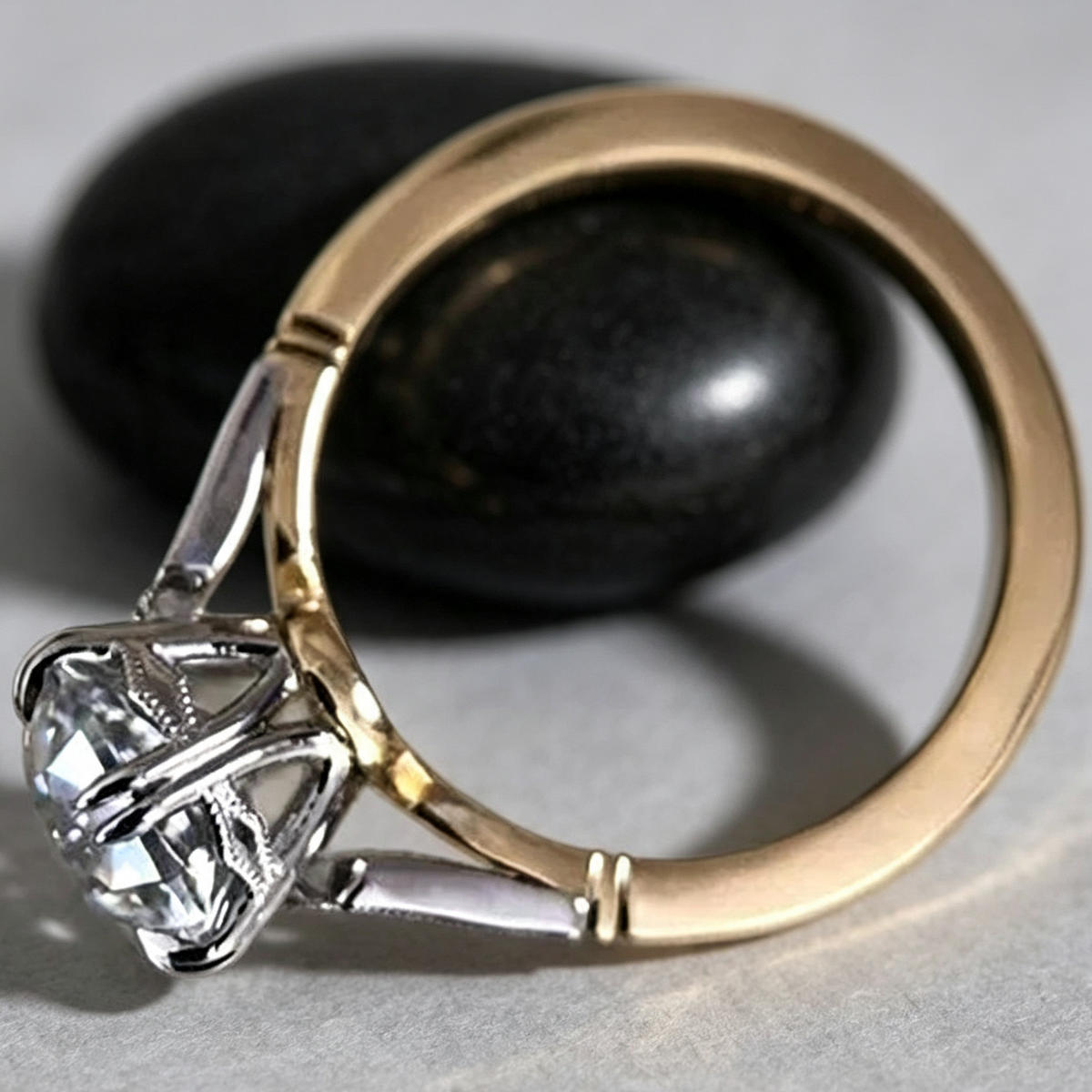 Hand Jewelry Brass Plated Two Tone Zircon Women's Ring