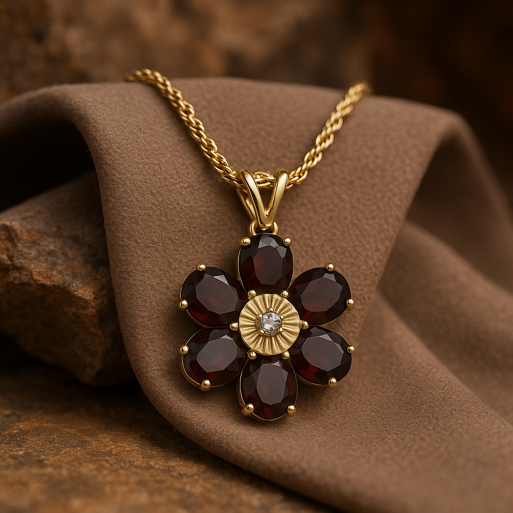Exquisite Women’s 18K Yellow Gold Over Sterling Silver Diamond & Garnet Necklac