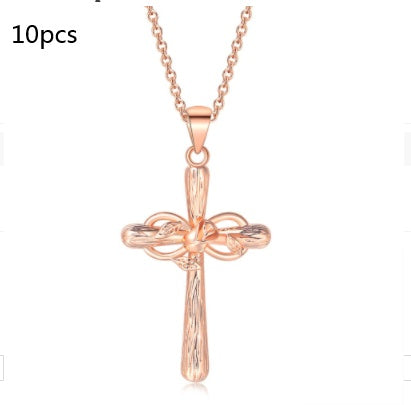 Faith Cross Rose Gold Flower Lucky 8 Charm Pendant Necklace