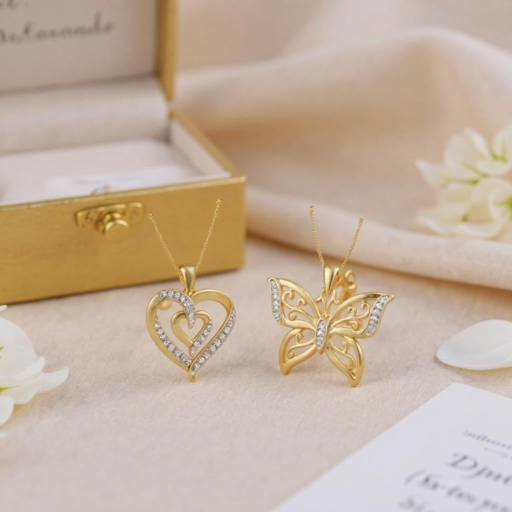 14K Yellow Gold Over Brass Diamond Designer Set