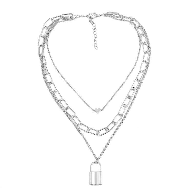 Bohemian Multilayer Necklace Double Gold Lock Heart Necklace