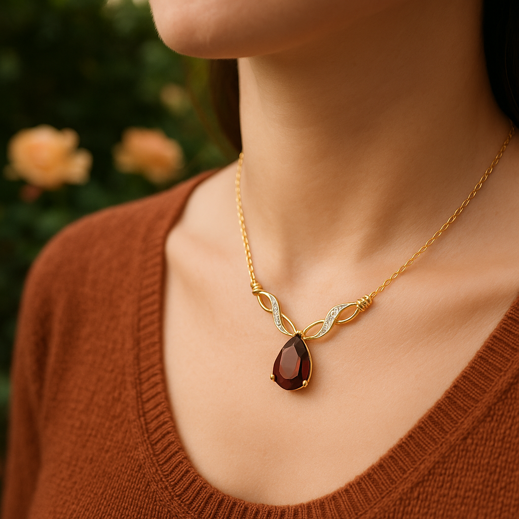 18K Yellow Gold Over Sterling Silver Diamond & Ruby Necklace