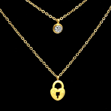 Gorgeous Womens 18K Yellow Gold Over Stainless Steel - Secret Heart - 16 Inch Double Layered Designer Necklace