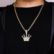 Stylish Men’s Yellow Gold Plated Iced Out Royalty Crown Necklace – 24"