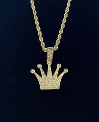Stylish Men’s Yellow Gold Plated Iced Out Royalty Crown Necklace – 24"