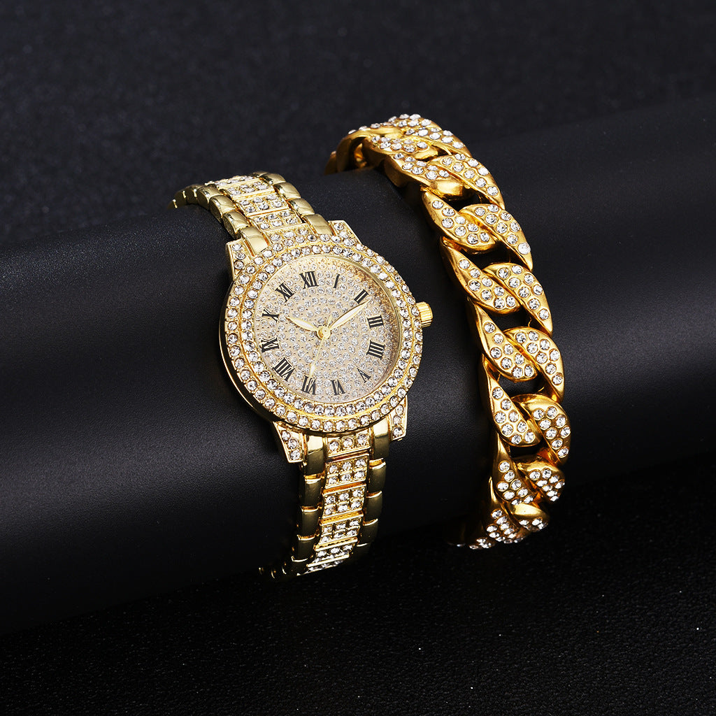 Diamond Roman Watch Bracelet Set
