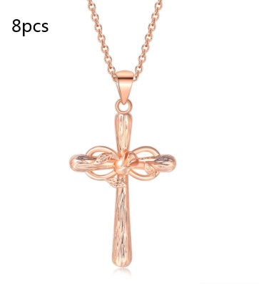 Faith Cross Rose Gold Flower Lucky 8 Charm Pendant Necklace