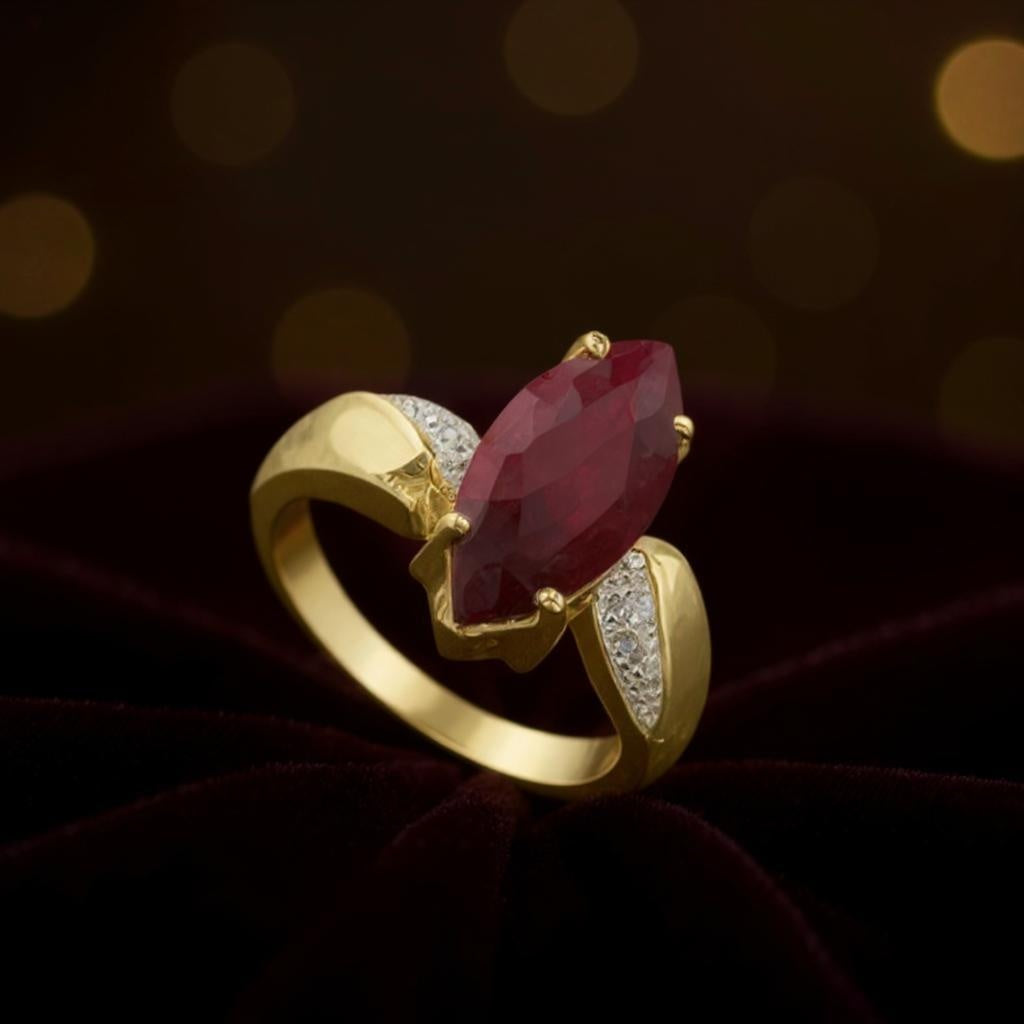 Gorgeous Womens 14K Yellow Gold Over Solid Sterling Silver Diamonds and 2.5 CTW Ruby Size 7 Designer Ring