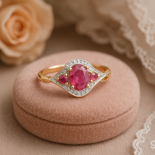 Gorgeous Ladies Sterling Silver Ruby with Diamond Size 7 Designer Ring