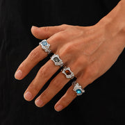 European And American Fashion Cool Pleated Lava Metal Gemstone Ring For Men