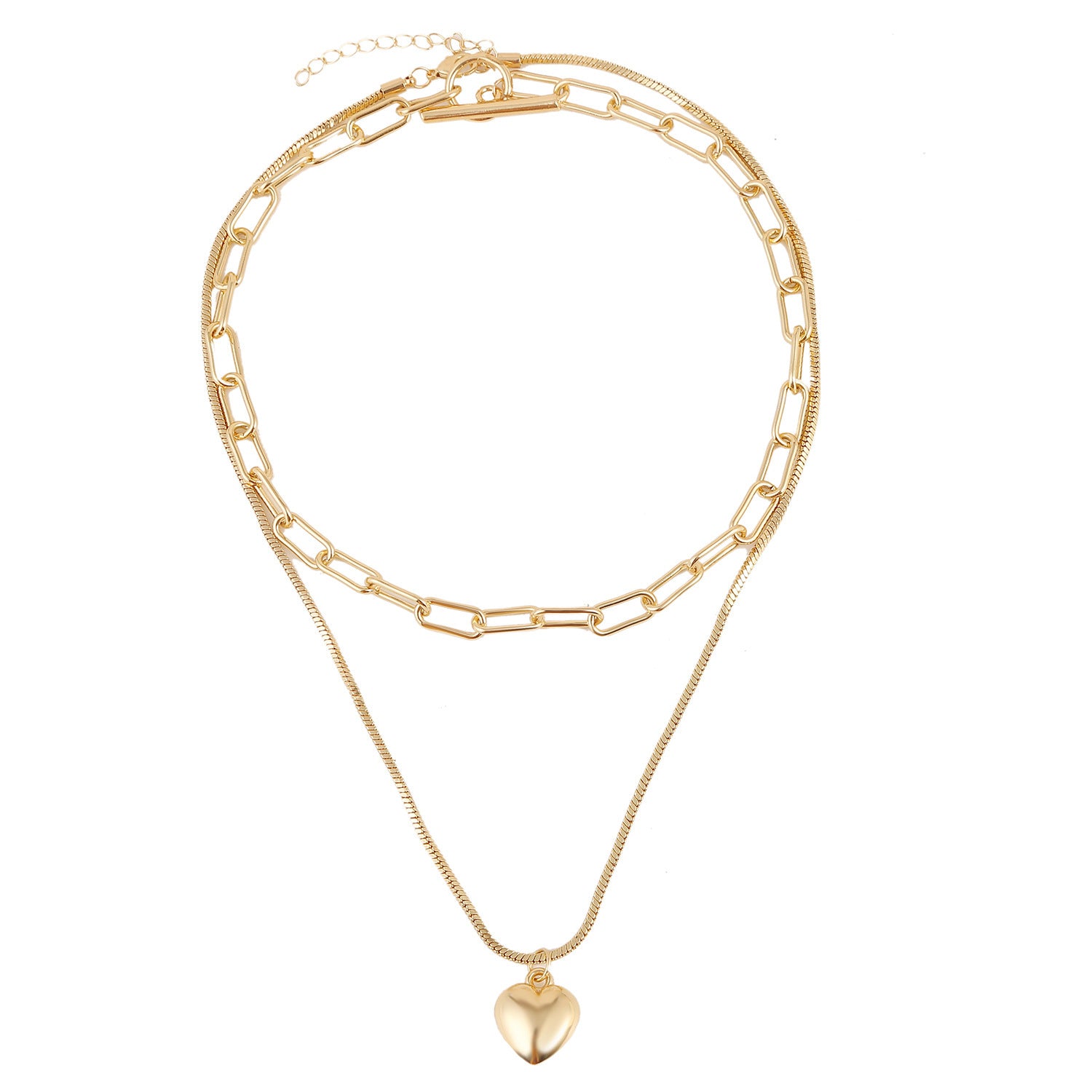 Bohemian Multilayer Necklace Double Gold Lock Heart Necklace