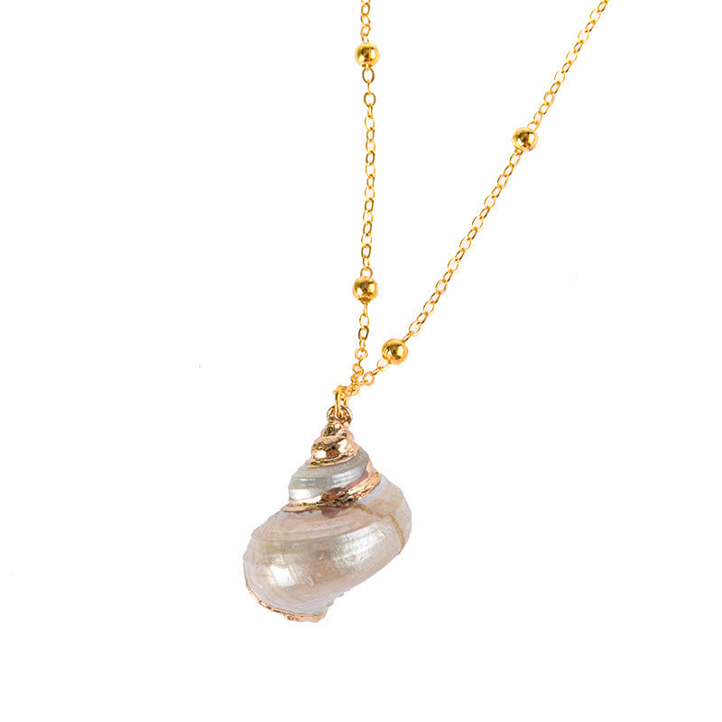 Gold Rim Ocean Style Conch Sea Shell Necklace