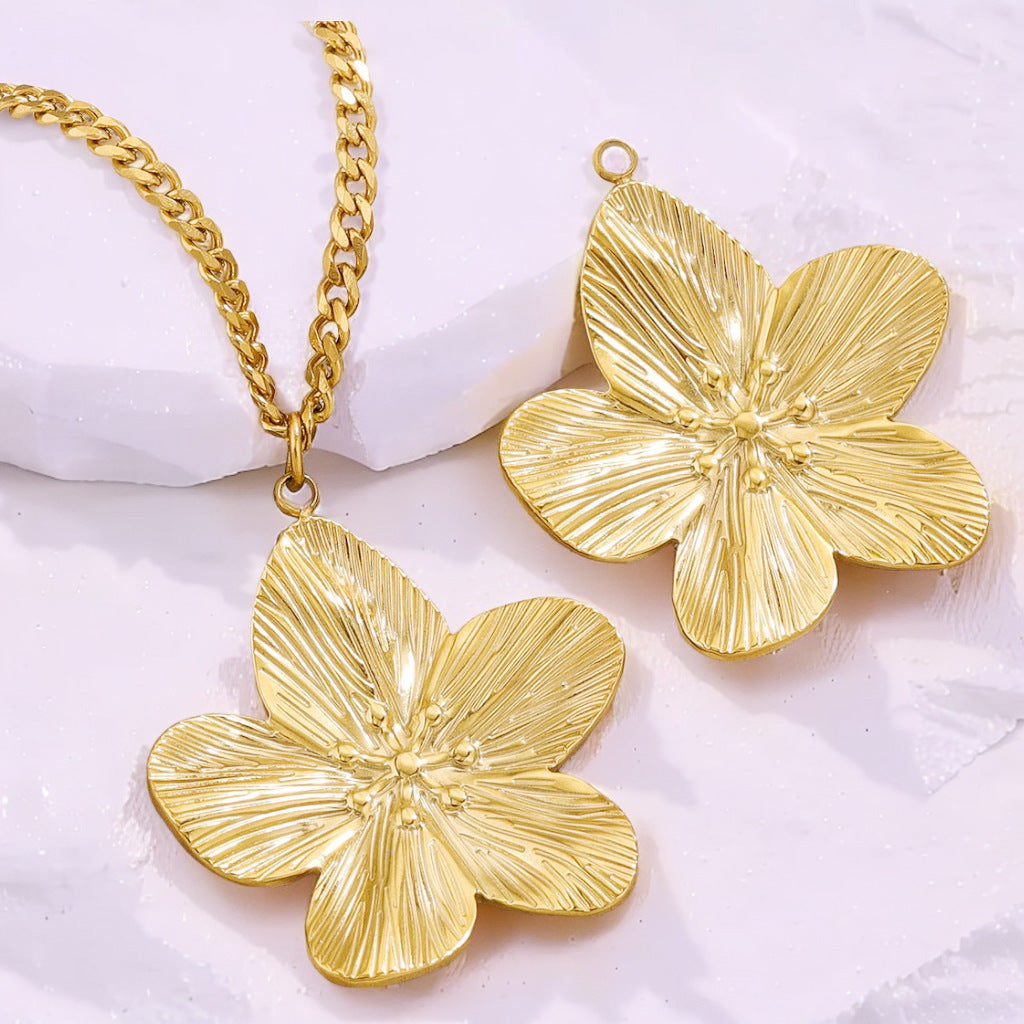 Vintage Gold Stainless Steel DIY Flower Pendant Advanced Design Necklace Earring Pendant