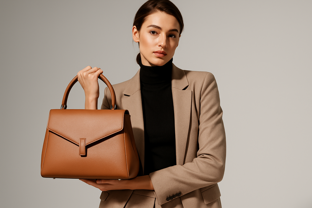 Female modeling purse