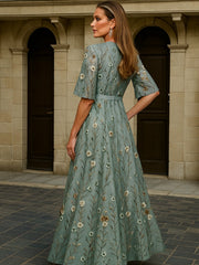 Hazel | Elegant V-Neck Belted Boho Dress