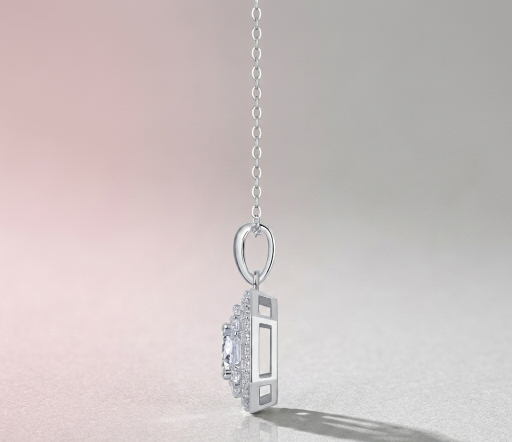 Small Square Bag Luxury Fashion Diamond Pendant Necklace Set With Mosan Diamond Silver Ornaments