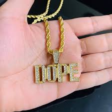 Stylish Mens Yellow Gold Plated - Iced Out DOPE - 24 Inch Designer Necklace