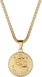 Celestial Women’s 14K Yellow Gold Over Stainless Steel Ascending Aquarius Medallion Necklace – 18"
