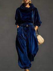 Vintage Brown Hoodie & Loose-Fitting Trousers Set (Includes Belt)
