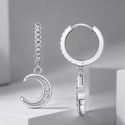 Star And Moon Interdependent - Fashionable Earrings And Stud Jewelry Set With Moissanite S925 Sterling Silver And Platinum-plated Diamonds