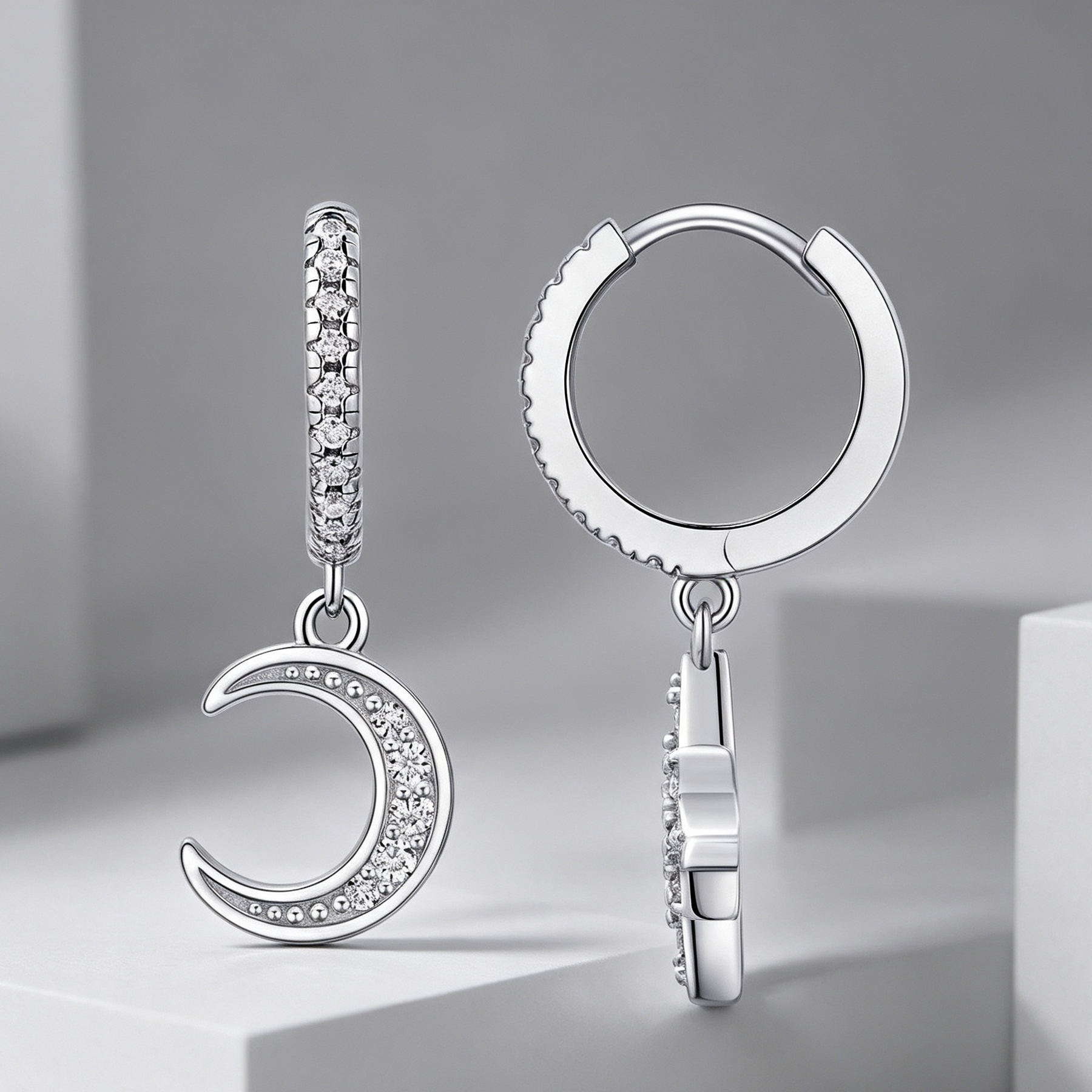 Star And Moon Interdependent - Fashionable Earrings And Stud Jewelry Set With Moissanite S925 Sterling Silver And Platinum-plated Diamonds