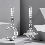 Star And Moon Interdependent - Fashionable Earrings And Stud Jewelry Set With Moissanite S925 Sterling Silver And Platinum-plated Diamonds