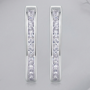 Touch Tenderness Hoop Earrings — Princess-Cut Moissanite & Platinum-Plated Sterling Silver