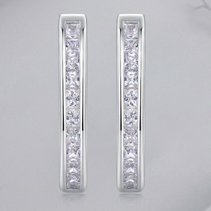 Touch Tenderness Hoop Earrings — Princess-Cut Moissanite & Platinum-Plated Sterling Silver