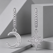 Star And Moon Interdependent - Fashionable Earrings And Stud Jewelry Set With Moissanite S925 Sterling Silver And Platinum-plated Diamonds