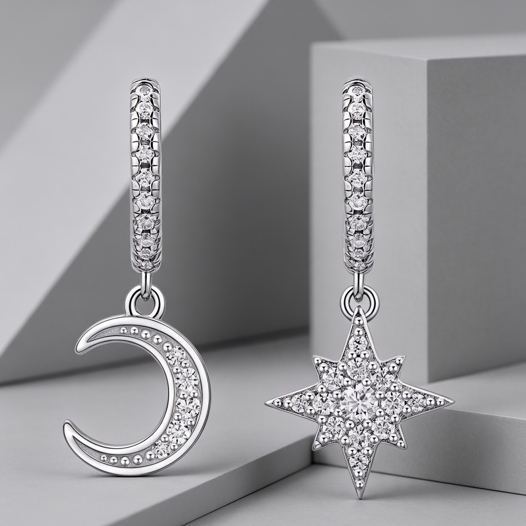 Star And Moon Interdependent - Fashionable Earrings And Stud Jewelry Set With Moissanite S925 Sterling Silver And Platinum-plated Diamonds