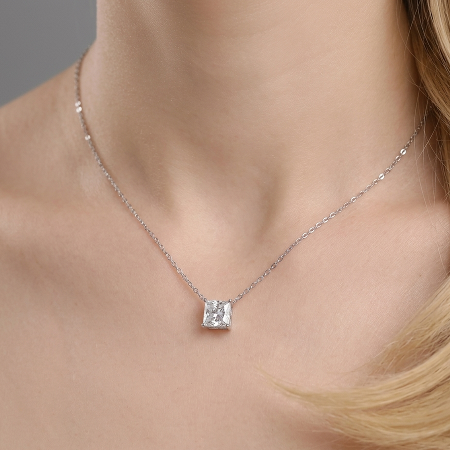 Eternal - A Fashionable And Luxurious Diamond Jewelry Pendant Set With Square Moissanite S925 Sterling Silver