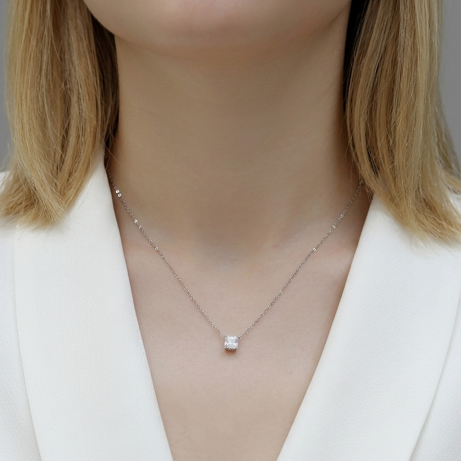 Eternal - A Fashionable And Luxurious Diamond Jewelry Pendant Set With Square Moissanite S925 Sterling Silver