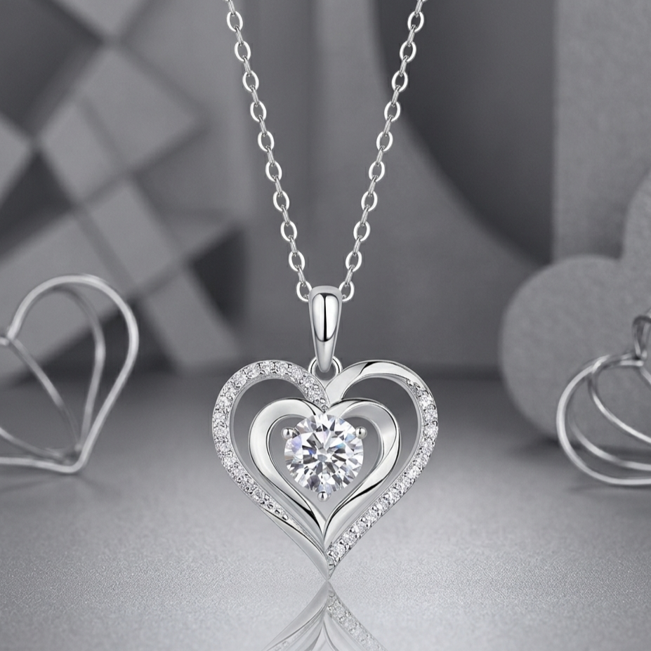 Heart-to-heart Connection - A Fashionable And Luxurious Diamond Jewelry Pendant Set With 1-carat Moissan Diamond S925 Sterling Silver And Platinum Plating