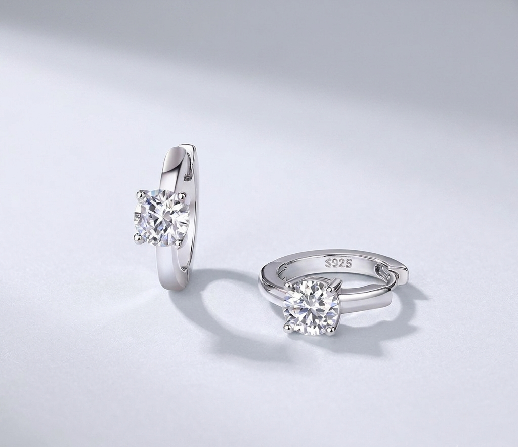 Set Out To The Heart Of Luxury Fashion Diamond Earrings Stud Mossan Diamond Silver Ornaments