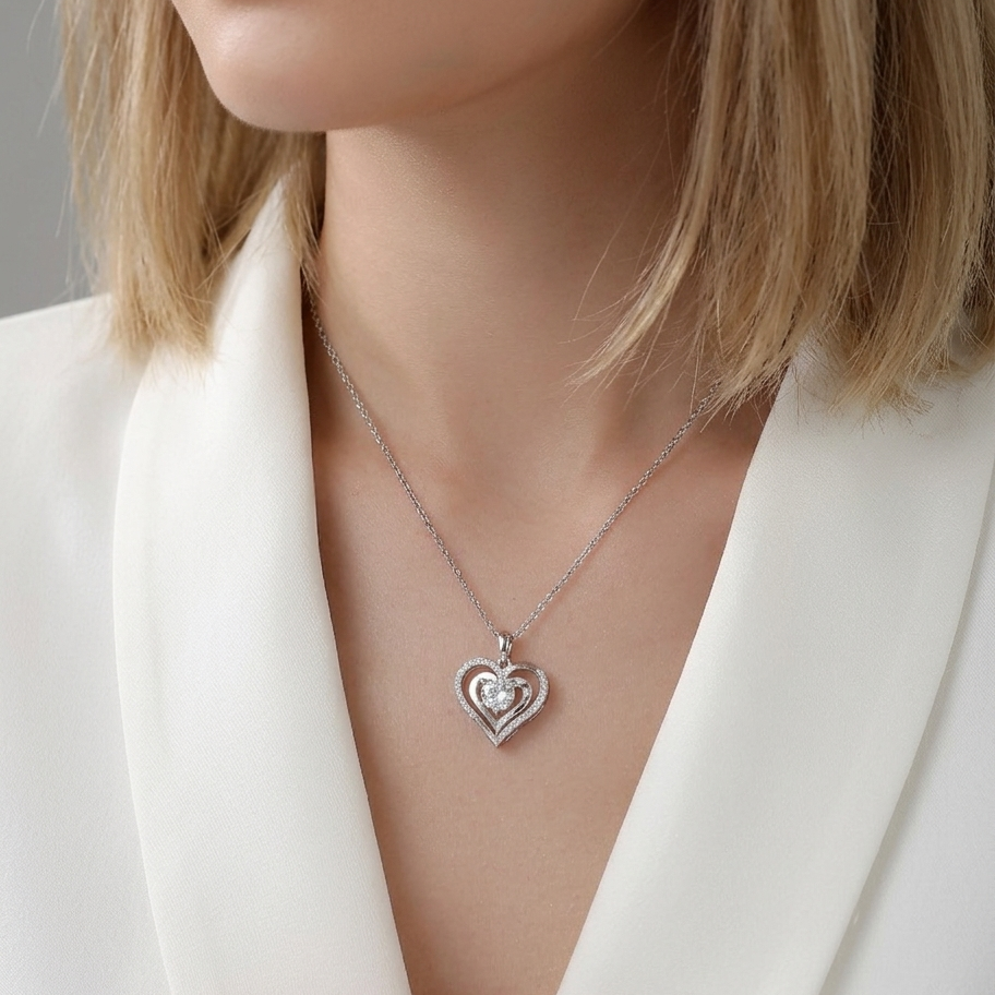Heart-to-heart Connection - A Fashionable And Luxurious Diamond Jewelry Pendant Set With 1-carat Moissan Diamond S925 Sterling Silver And Platinum Plating