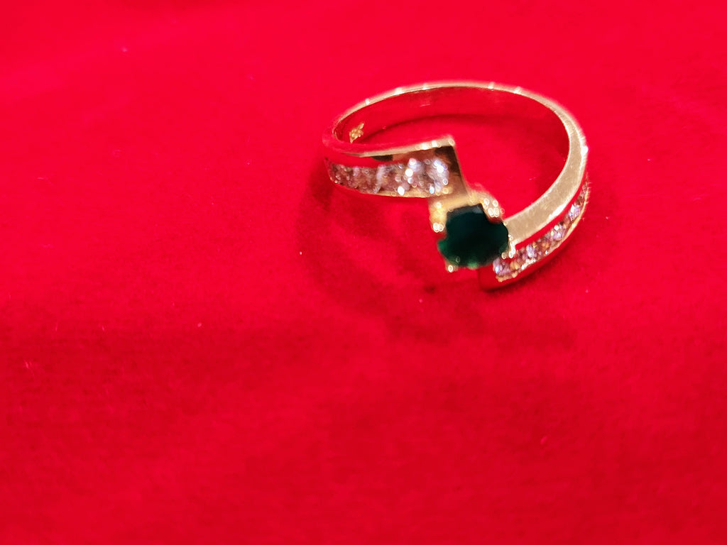 18K Yellow Gold Ring with Emerald & White Zircon | Size Available 8.5